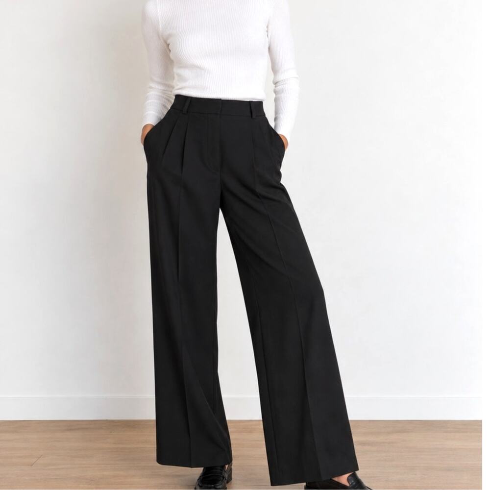 Topshop Black Wide Leg Trousers Women’s US 8 High Rise Tailored Dress Pants NWT